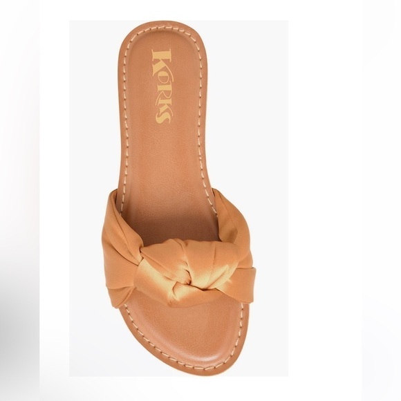 Korks slide sandal soleil knot womens 9 yellow satin - Picture 5 of 9